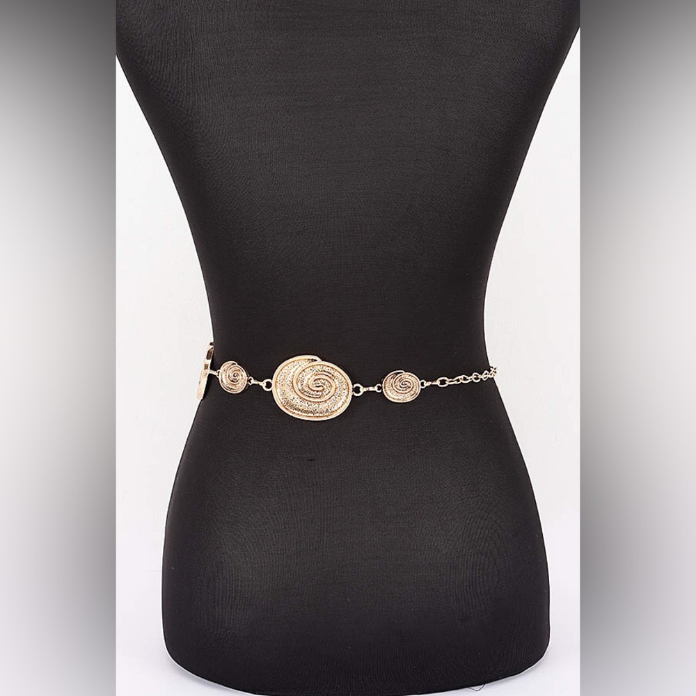 Gold or Silver Spiral Shell Charm Chain Waist Statement Belt - Picture 5 of 7